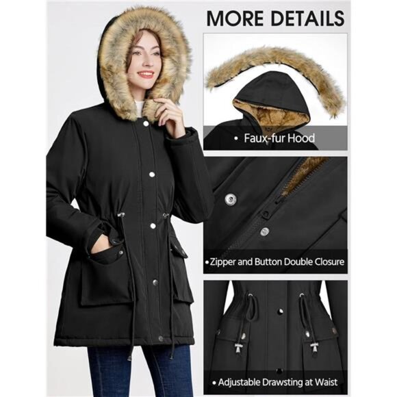 Womens Winter Coat Warm Thicken Puffer Jackets Black - Picture 3 of 6